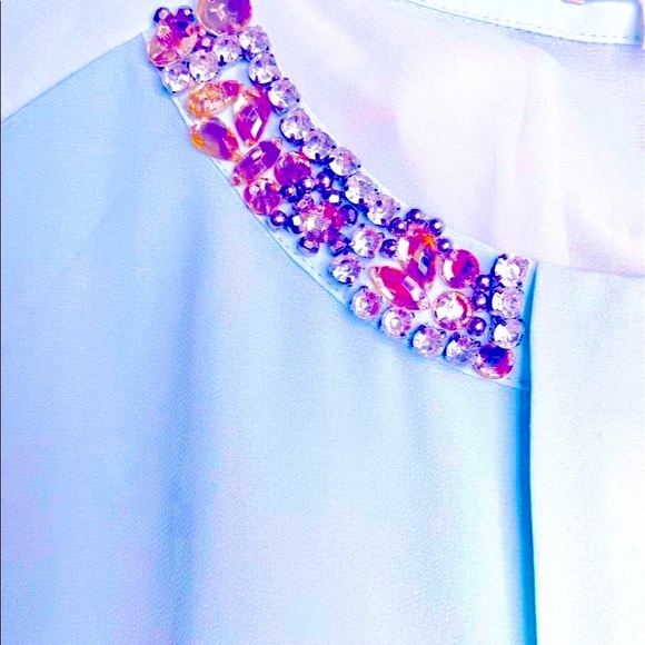 DLIEONE SPARKLING REAL GEM STONE ADORNED COLLAR SZ LRG PALE BLUE, SHEER UNIQUE🤩 - Picture 3 of 12